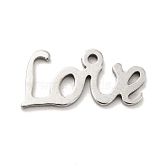 201 Stainless Steel Pendants, Word Love, Stainless Steel Color, 7.5x16x1mm, Hole: 1.2mm(STAS-A066-12P)