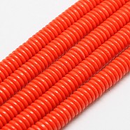Imitation Amber Resin Heishi Beads Strands, Disc/Flat Round, Orange Red, 6x1.7~2mm, Hole: 1.5mm, 182~195pcs/strand, 14.2 inch(36cm).(X-RESI-A009G-6mm-06)