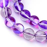 Synthetic Moonstone Beads Strands, Holographic Beads, Dyed, Round, Dark Violet, 8mm, Hole: 1mm, about 45~47pcs/strand, 14~15 inch(G-R375-8mm-B09)