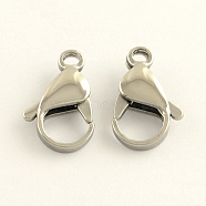 304 Stainless Steel Lobster Claw Clasps, Stainless Steel Color, 16x10x4.5mm, Hole: 2mm(STAS-R065-18)
