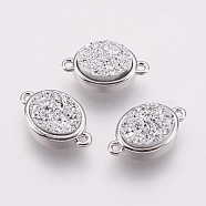 Druzy Resin Links connectors, with Brass Findings, Oval, Silver, 9x14x5mm, Hole: 1mm(G-F564B-13P)