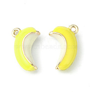 Brass Enamel Pendants, Imitation Fruit, Light Gold, Banana Charm, Yellow, 16x10x5mm, Hole: 1.4mm(KK-G462-19LG)