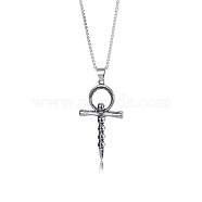 Skull Cross Pendant Necklace Vintage Titanium Steel Ankh Necklace Charm Neck Chain Jewelry Gift for Women Men Birthday Easter Thanksgiving Day, Stainless Steel Color, 21.65 inch(55cm)(JN1110A)