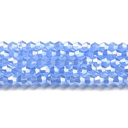 Imitation Jade Electroplate Glass Beads Strands, AB Color Plated, Faceted, Bicone, Dodger Blue, 4x4mm, Hole: 0.8mm, about 87~98pcs/strand, 12.76~14.61 inch(32.4~37.1cm)(GLAA-F029-J4mm-A04)