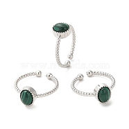 Natural Malachite Open Cuff Ring, with Brass Findings, Oval, Inner Diameter: 18~18.7mm(RJEW-M166-04P-E-1)