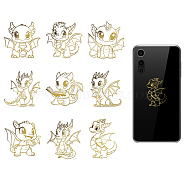 9Pcs Nickel Custom Self-adhesive Picture Stickers, Independence Day Metal Decals, Golden, Dragon, 40x40mm(DIY-WH0450-271)