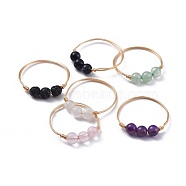 Natural Gemstone Finger Rings, with Brass Copper Jewelry Wire, Golden, Size 8~10, 18~20mm(RJEW-JR00275-M)