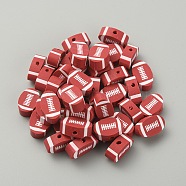 Handmade Polymer Clay Beads, Sports Goods, Rugby Pattern, 11.5x7x4mm, Hole: 1.8mm, 100pcs/bag(CLAY-WH0005-04E)