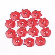 2-Hole Acrylic Buttons, Apple, Red, 14x13x2mm, Hole: 1.5~2mm(BUTT-Q037-05A)