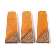 Resin & Wood Pendants, Trapezoid Charms, Orange, 38x15x3.5mm, Hole: 2mm(WOOD-F015-04C)