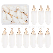 Natural Freshwater Shell Pendants, with Golden Plated Brass Findings, Teardrop, Seashell Color, 32~33.5x9~10.5x4~5mm, Hole: 1.6mm, 12pcs/box(SHEL-BC0001-002)