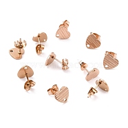 Ion Plating(IP) 304 Stainless Steel Stud Earring Findings, with Ear Nuts, Textured Heart, Rose Gold, 12x9mm, Hole: 1.4mm, Pin: 0.7mm(STAS-I183-03A-RG)