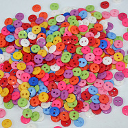 Flat Round 2-Hole Buttons, Resin Button
, Mixed Color, about 9mm in diameter, hole: 1mm(X-FNA1494)