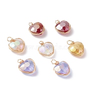 Electroplate Glass Pendants, with Copper Finding, AB Color, Faceted Heart, Golden, Mixed Color, 14x10.5x5.5mm, Hole: 1.8~2.5mm(PALLOY-JF01195)