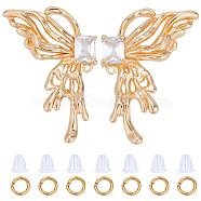 4Pcs 2 Style Brass Pave Clear Cubic Zirconia Butterfly Stud Earring Findings, with Horizontal Loops & 50Pcs Open Jump Rings & 50Pcs Plastic Ear Nuts, Real 18K Gold Plated, 41x27mm, Hole: 1.4mm, 2Pcs/style(DIY-CN0002-73)