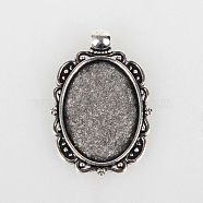Vintage Tibetan Style Alloy Pendant Cabochon Bezel Settings, Cadmium Free & Lead Free, Antique Silver, Oval Tray: 18x25mm, 36x24x2mm, Hole: 4mm(X-TIBEP-O006-51AS)