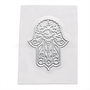 Self Adhesive Brass Stickers, Scrapbooking Stickers, for Epoxy Resin Crafts, Hamsa Hand/Hand of Fatima/Hand of Miriam, Platinum, 3.05x2.3x0.05cm(DIY-I044-11P)