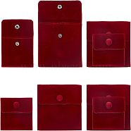 8Pcs 2 Style Square Velvet Jewelry Bags, with Snap Fastener, Dark Red, 7~10x7~10cm, 4pcs/style(TP-FH0001-01B)