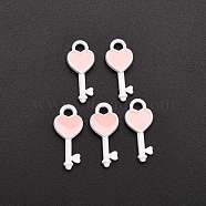 Spray Painted Alloy Enamel Pendants, Heart Key, Pink, 16x7x2.2mm, Hole: 1.8mm(ENAM-R136-36B)