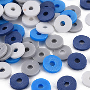 4 Colors Handmade Polymer Clay Beads, Heishi Beads, Disc/Flat Round, Dark Gray & Prussian Blue & Dodger Blue & White, 8x0.5~1.5mm, Hole: 2mm, about 11500pcs/1000g(CLAY-N011-032-23)