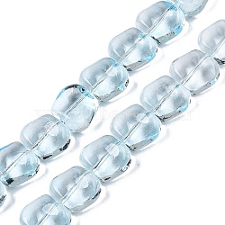 Electroplate Glass Beads Strands, Pearl Luster Plated, Square, Light Sky Blue, 10.5x10.5~11x6.5mm, Hole: 1mm, about 59~60pcs/strand, 25.12~25.59 inch(63.8~65cm)(EGLA-N012-07I)