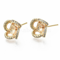 Brass Micro Pave Clear Cubic Zirconia Stud Earring Findings, for Half Drilled Beads, Nickel Free, Real 18K Gold Plated, 11x11mm, Pin: 0.7mm, pin: 0.7mm(for half drilled beads)(KK-S360-005-NF)
