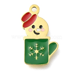 Christmas Themed Ion Plating(IP) 304 Stainless Steel Enamel Charms, Real 14K Gold Plated, Snowman, 14.5x8.5x0.8mm, Hole: 1mm(STAS-B075-36G-05)