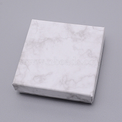 Marbling Paper Box, Jewelry Box, Square, White, 3-1/2x3-1/2x1-1/8 inch(9x9x3cm)(CBOX-WH0008-03)
