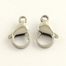 Tarnish Resistant 304 Stainless Steel Lobster Claw Clasps, Stainless Steel Color, 16x10x4.5mm, Hole: 2mm(STAS-R065-18)