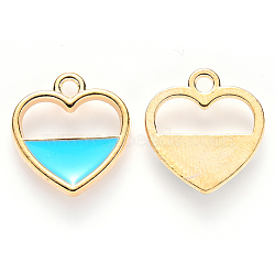 Alloy Enamel Pendants, Heart, Light Gold, Sky Blue, 16x15x2mm, Hole: 1.8mm(ENAM-S121-043)