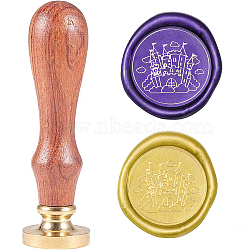 Wax Seal Stamp Set, Sealing Wax Stamp Solid Brass Head,  Wood Handle Retro Brass Stamp Kit Removable, for Envelopes Invitations, Gift Card, Building Pattern, 83x22mm(AJEW-WH0208-644)