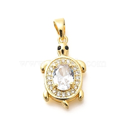 Brass Micro Pave Cubic Zirconia Pendants, Real 18K Gold Plated, Tortoise Charms, Clear, 25x15.5x7mm, Hole: 6x4mm(KK-G519-18G-03)