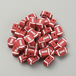 Handmade Polymer Clay Beads, Sports Goods, Rugby Pattern, 11.5x7x4mm, Hole: 1.8mm, 100pcs/bag(CLAY-WH0005-04E)