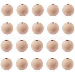 Round Unfinished Wood Beads, Natural Wooden Loose Beads Spacer Beads, with Vacuum Package, Lead Free, Moccasin, 25x25mm, Hole: 6~7mm, about 100pcs/bag(WOOD-PH0004-25mm-LF)