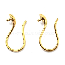 316 Surgical Stainless Steel Earring Hooks, for Half Drilled Beads, Real 18K Gold Plated, 21 Gauge, 16.5x8.5x4.5mm, Pin: 0.7mm and 0.8mm(STAS-G310-02G)