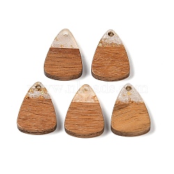 Resin & Wood Pendants, with Gold Foil, Triangle Charm, Antique White, 23x15x3mm, Hole: 2mm(WOOD-S061-02G)