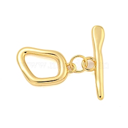 Brass Toggle Clasps, Real 18K Gold Plated, Ring: 17.5x11.5x2.7mm, Hole: 1.6mm, Bar: 22.5x6.5x2.5mm, Hole: 2.5mm(KK-A223-29G)