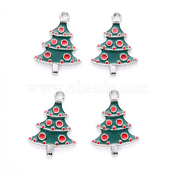 Alloy Enamel Pendants, for Christmas, Christmas Tree, Platinum, Green, 26x18.5x2mm, Hole: 2mm(X-ENAM-S121-005-P)