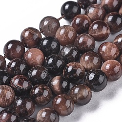Natural Tiger Eye Beads Strands, Dyed & Heated, Round, Coconut Brown, 6mm, Hole: 1mm, about 60pcs/strand, 14.3 inch(36.5cm)(G-K301-6mm-01)