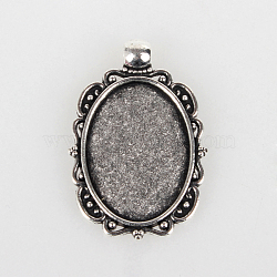 Vintage Tibetan Style Alloy Pendant Cabochon Bezel Settings, Cadmium Free & Lead Free, Antique Silver, Oval Tray: 18x25mm, 36x24x2mm, Hole: 4mm(X-TIBEP-O006-51AS)