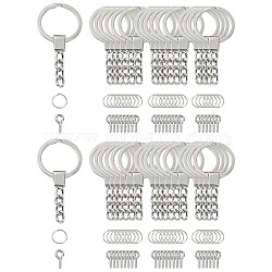 10Pcs Iron Split Key Rings, with Curb Chains, with 20Pcs Iron Open Jump Rings & 20Pcs Screw Eye Pin Peg Bails, Platinum, 62mm(IFIN-YW0003-37P)