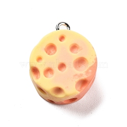 Resin Pendants, Imitation Food, with Platinum Iron Loop, Cheese, 21x17x10mm, Hole: 2mm(RESI-R450-07)