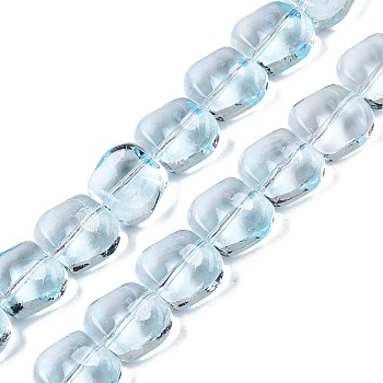 Electroplate Glass Beads Strands, Pearl Luster Plated, Square, Light Sky Blue, 10.5x10.5~11x6.5mm, Hole: 1mm, about 59~60pcs/strand, 25.12~25.59 inch(63.8~65cm)