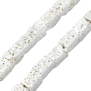 Electroplated Natural Lava Rock Beads Strands, Cuboid, Silver Plated, 6~6.5x4x4mm, Hole: 1.4mm, about 63pcs/strand, 16.06''(40.8cm)