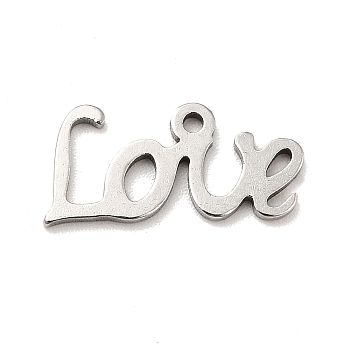 201 Stainless Steel Pendants, Word Love, Stainless Steel Color, 7.5x16x1mm, Hole: 1.2mm