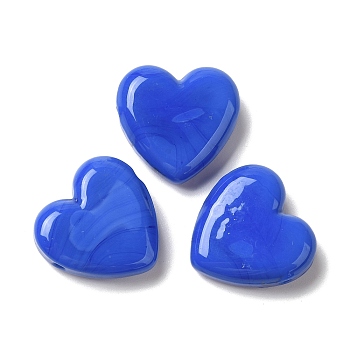 Handmade Lampwork Beads, Heart, Medium Blue, 20x20x7mm, Hole: 1.2~1.5mm