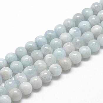 Natural Aquamarine Beads Strands, Grade AB, Round, 11~12mm, Hole: 1mm, about 32~35pcs/strand, 15.7 inch