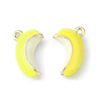 Brass Enamel Pendants, Imitation Fruit, Light Gold, Banana Charm, Yellow, 16x10x5mm, Hole: 1.4mm