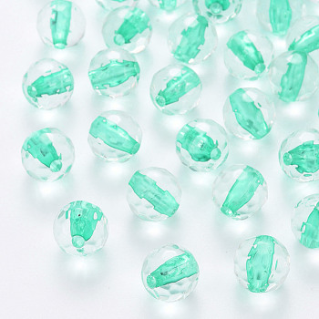 Transparent Acrylic Beads, Round, Faceted, Turquoise, 12x11.5mm, Hole: 1.8mm, about 550pcs/500g