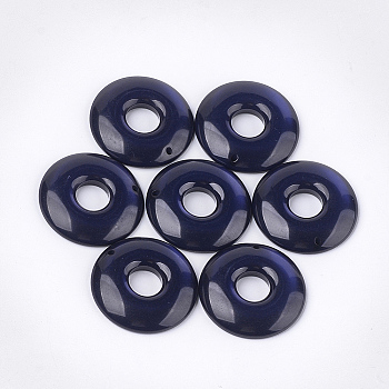 Translucent Resin Pendants, Donut/Pi Disc, Prussian Blue, Donut Width: 13mm, 27.5x4.5mm, Hole: 1.5mm